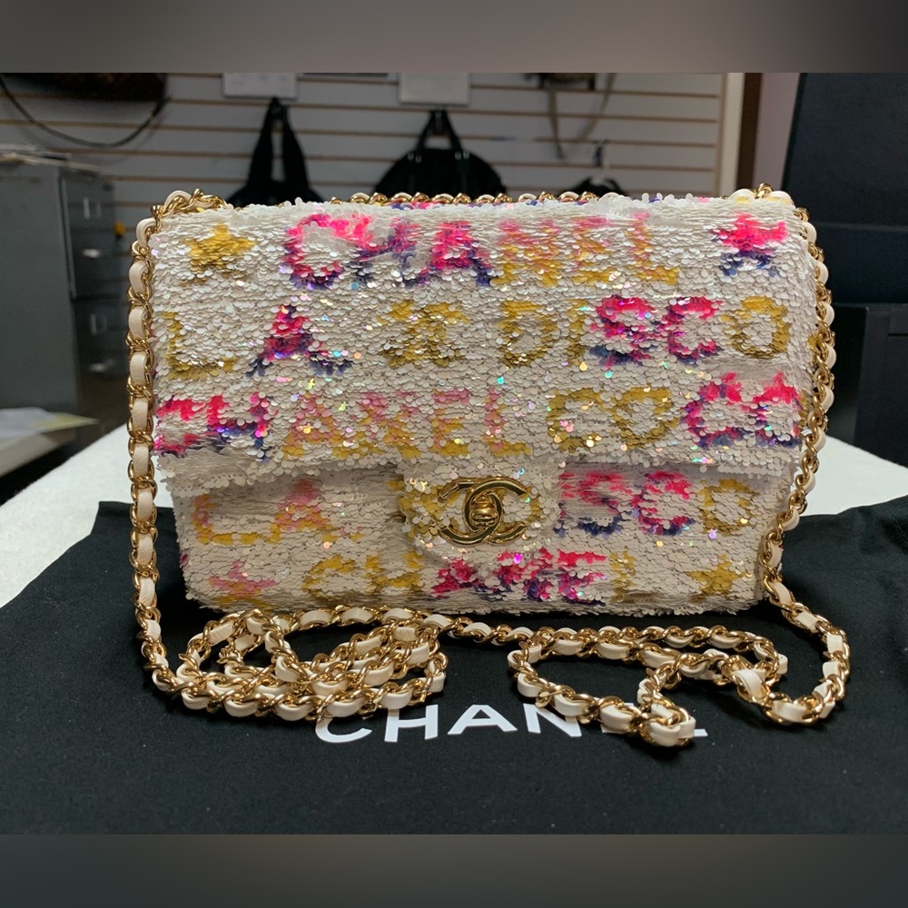 2024 CHANEL Sequin LA Disco White Pink Small Flap Bag